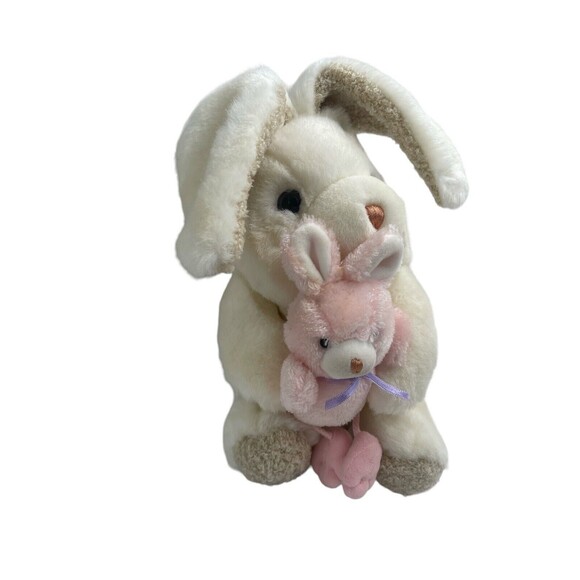 VTG Chosun Momma & Baby Plush White Bunny Rabbit Holding Pink Baby Bunny Toy - Picture 5 of 14